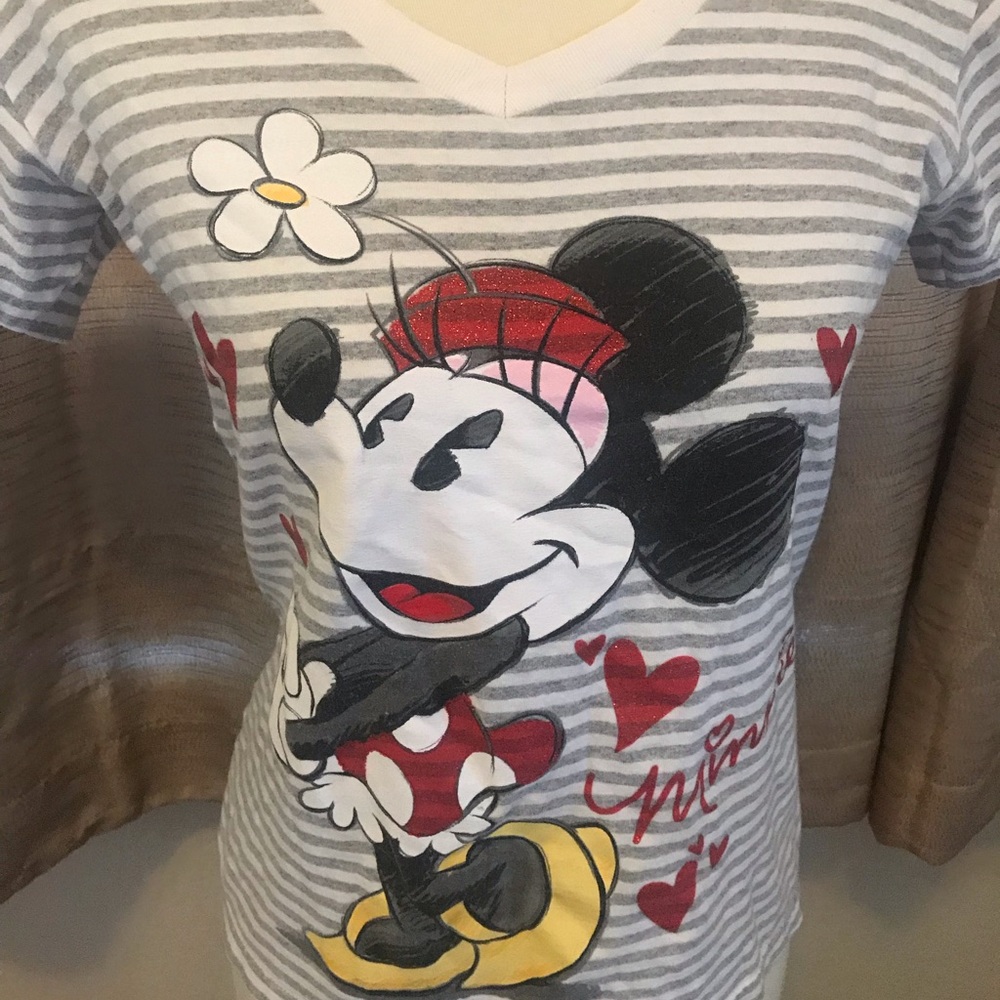 Disney Minnie Mouse T-Shirt Gray & White Stripes